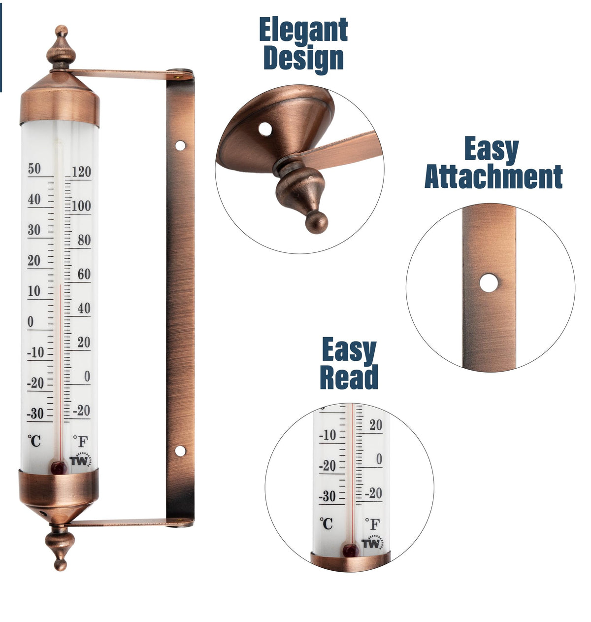 Thermometer World bronze finish detail adds elegance to exterior spaces.