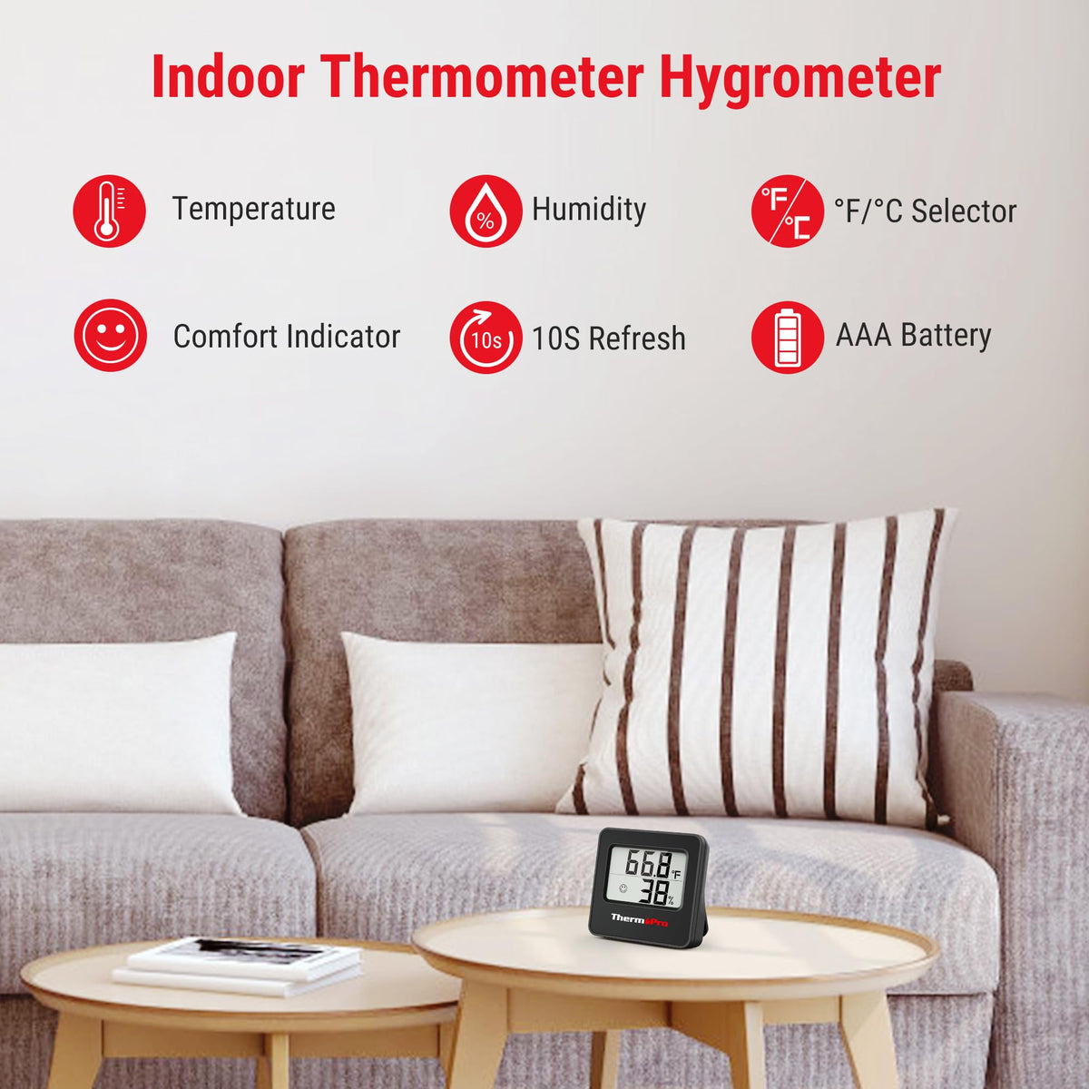 ThermoPro TP157 accuracy sensor captures precise temperature and humidity for reliable room data.