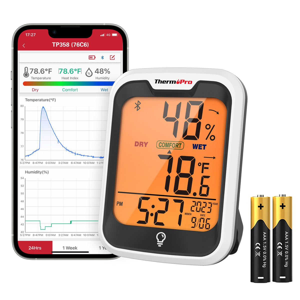 ThermoPro TP358 front view with clear display for quick readings.