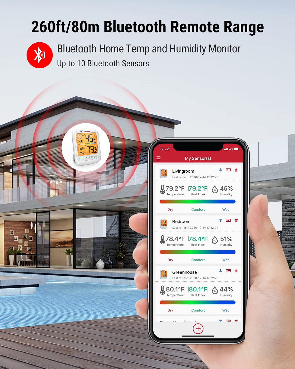 ThermoPro TP359 remote sensor communicates up to 260ft for accurate readings.