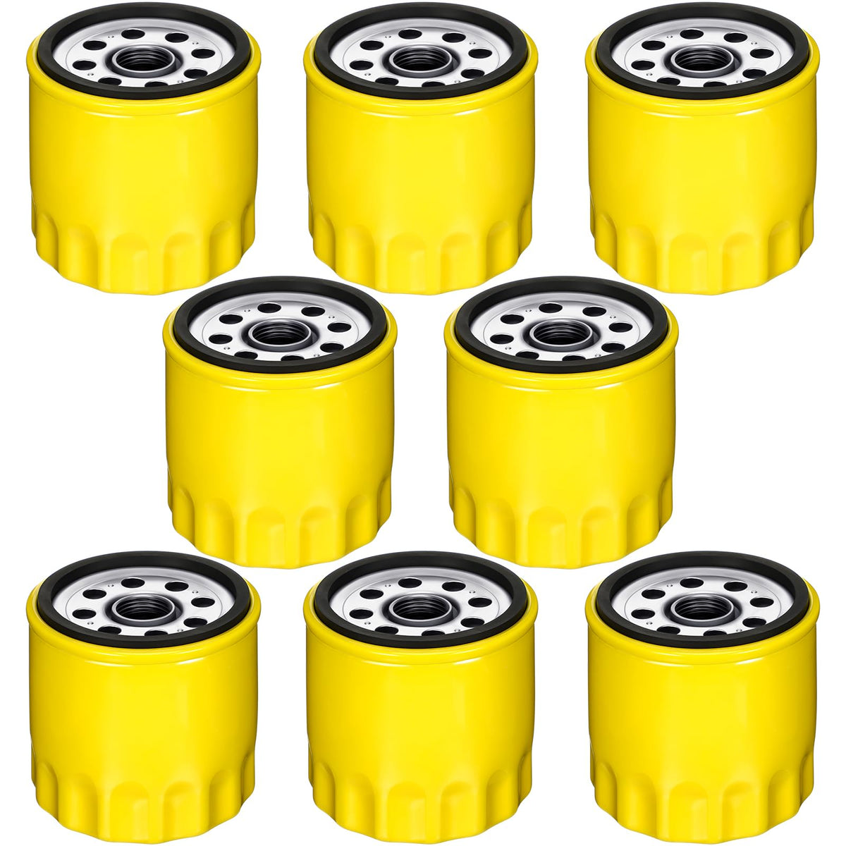 Therwen oil filter 8-pack for quick lawn mower replacements and easy maintenance.