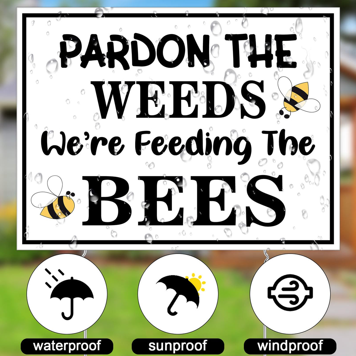 Therwen pollinator garden sign with bee design enhances garden aesthetics.