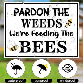 Therwen pollinator garden sign with bee design enhances garden aesthetics.