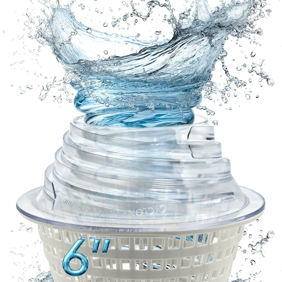 The Skimmie Cyclone on a 6-inch skimmer basket boosts debris pickup and circulation.