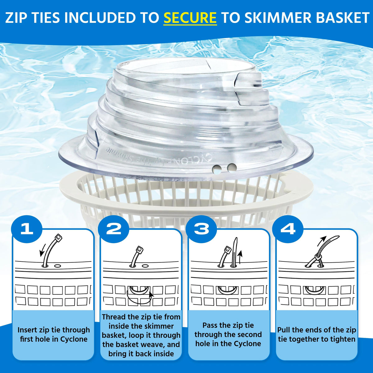 The Skimmie Cyclone installs quickly on a 6-inch skimmer basket.