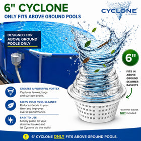The Skimmie Cyclone transparent design allows easy debris monitoring.