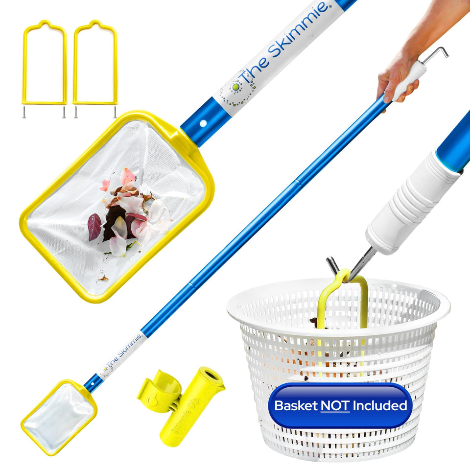 The Skimmie pool skimmer pole with 53-inch reach for easy debris removal