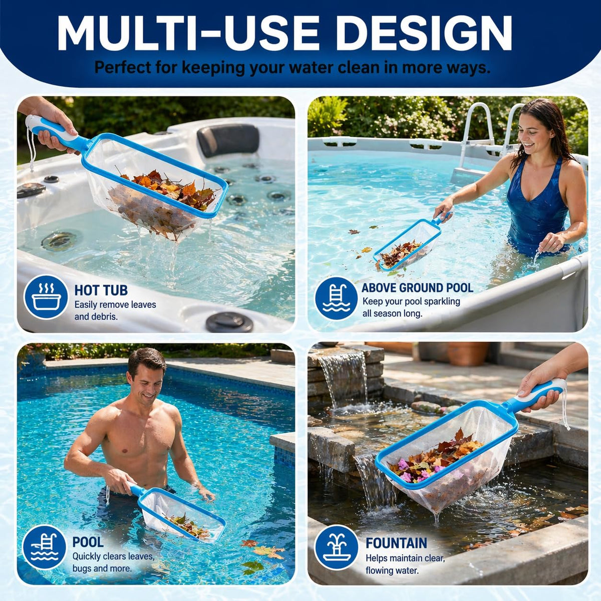 The Skimmie Swim-N-Scoop deep 5.5 inch net traps more debris per scoop.