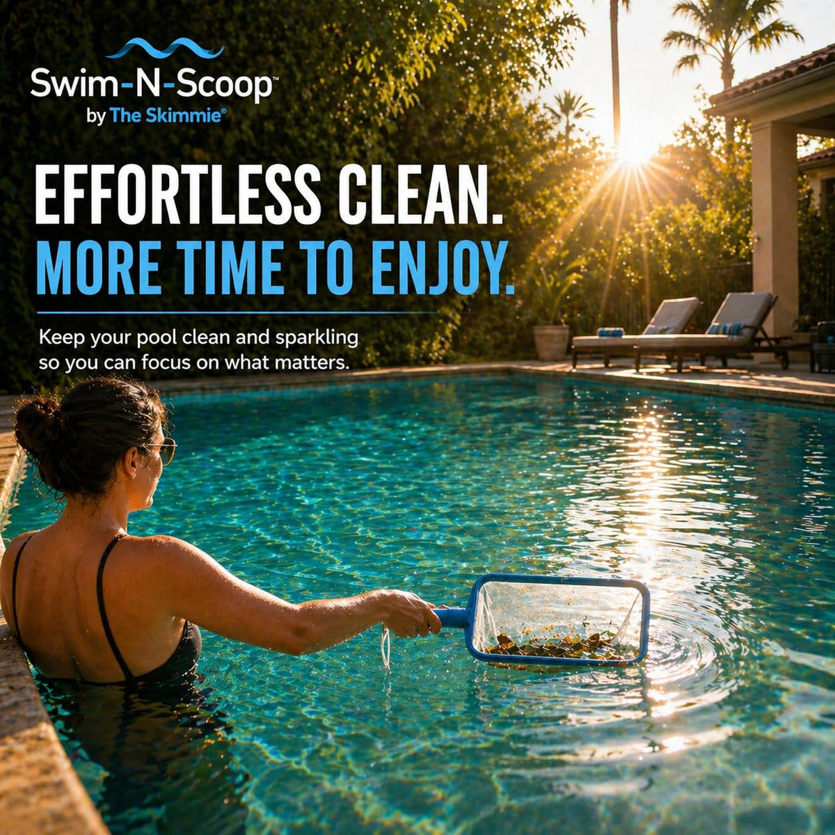 The Skimmie Swim-N-Scoop helps speed up cleanup and quick skims.
