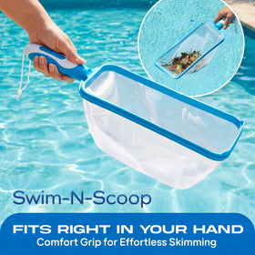 The Skimmie Swim-N-Scoop ready to grab and go for instant pool tidy ups.