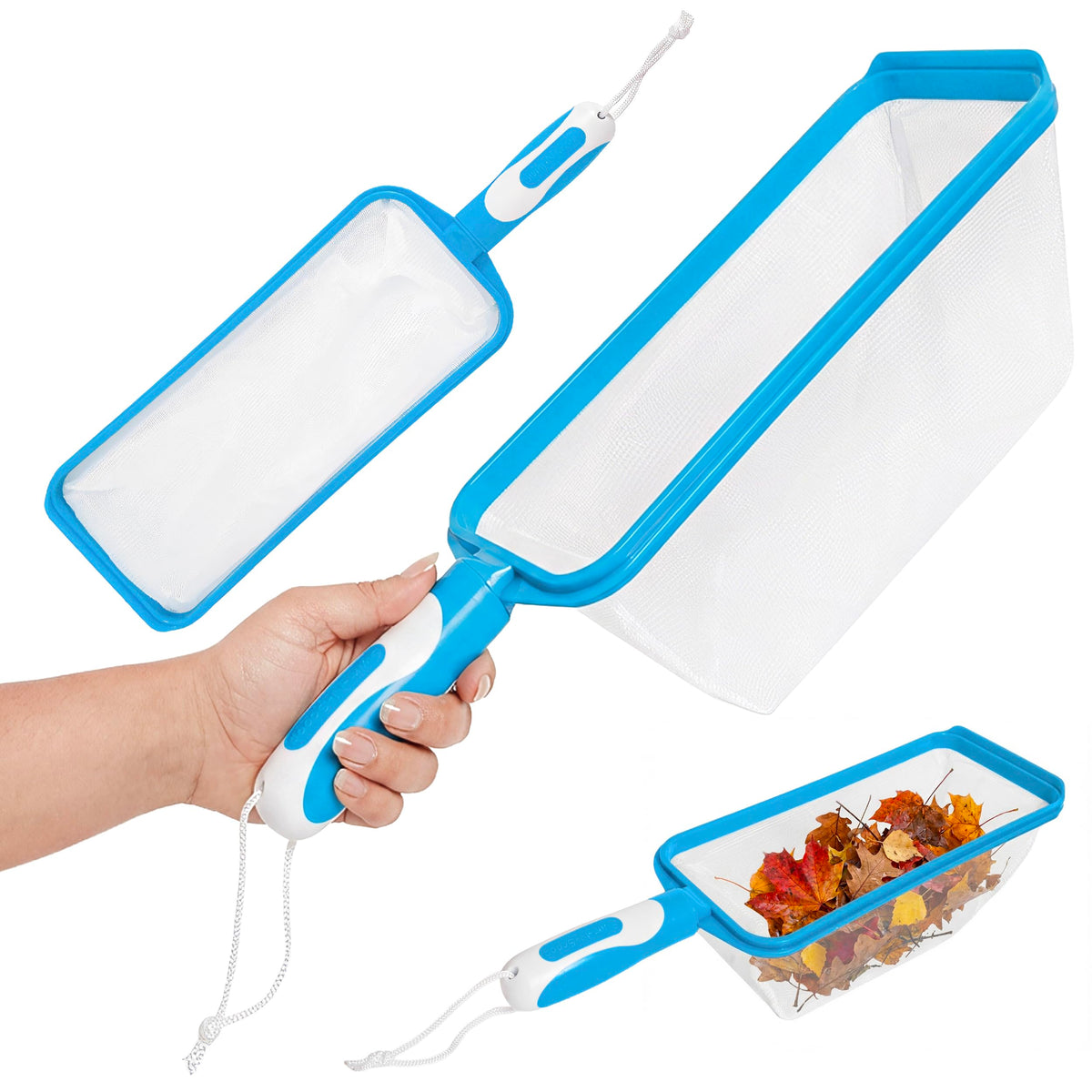 The Skimmie Swim-N-Scoop ultrafine mesh skimmer catching tiny debris.