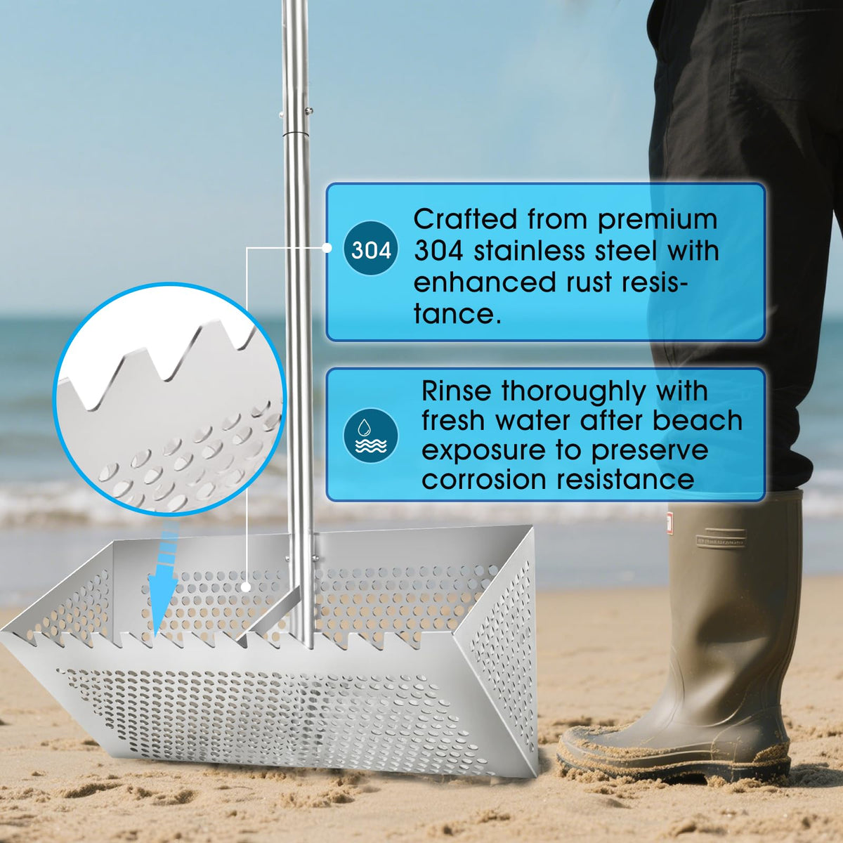 THILEMON sand flea rake compact storage when folded.