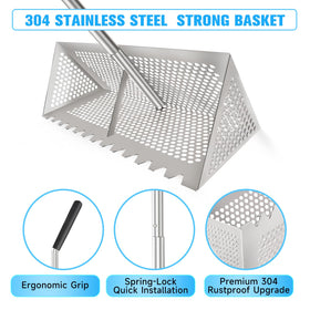 THILEMON sand flea rake folding bucket keeps the catch secure.