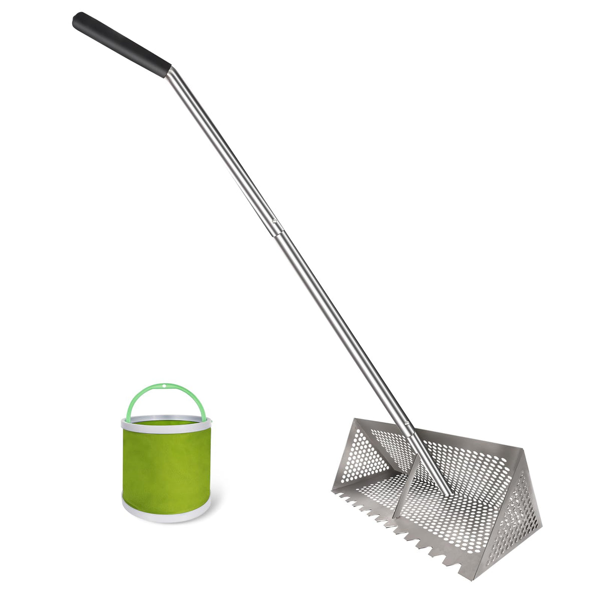 THILEMON sand flea rake with full basket ready to collect beach sand fleas.