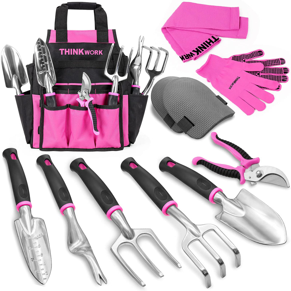 THINKWORK Pink Garden Tools 2in1 bag keeps tools organized and portable