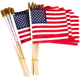 Thirty seven DAYS 25-pack flag on stick close-up; durable hand-held utility.