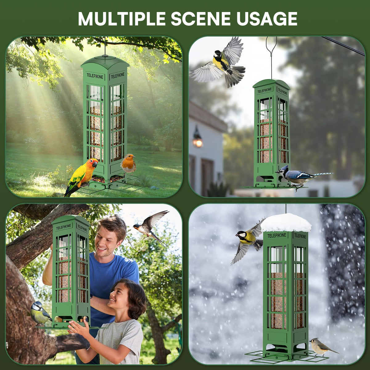 THKFUL multi-bird feeder suitable for backyard, balcony, and patio setups