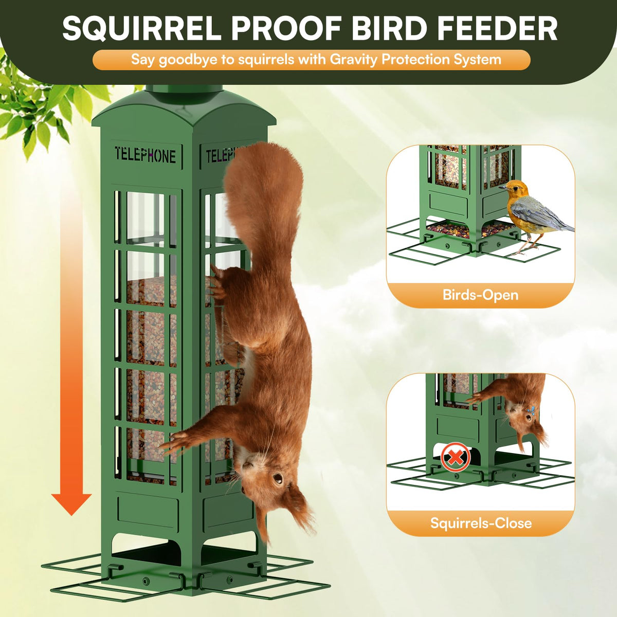 THKFUL outdoor metal feeder with four ports attracts cardinals, finches, and blue jays