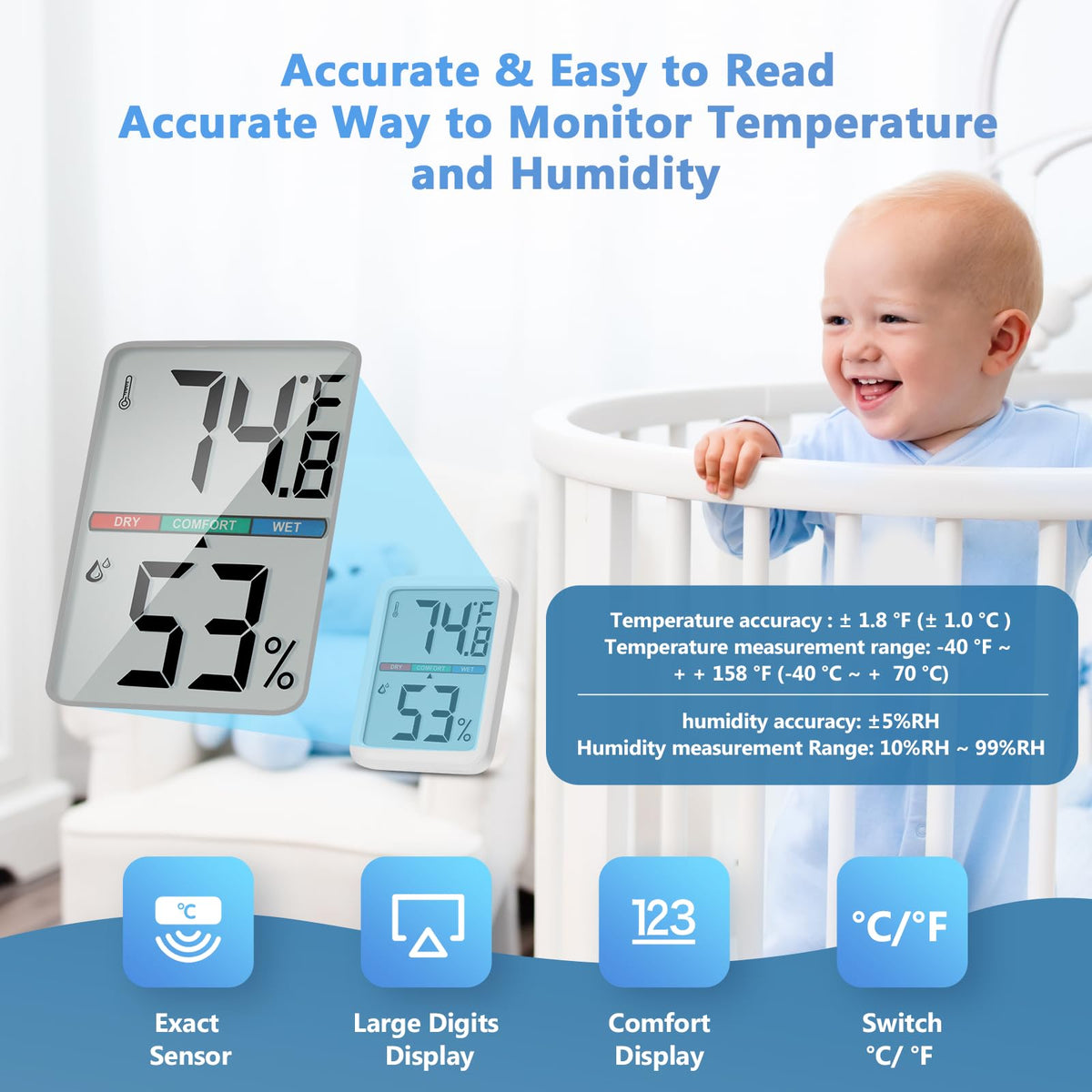 Thlevel high-accuracy thermometer-hygrometer for precise readings