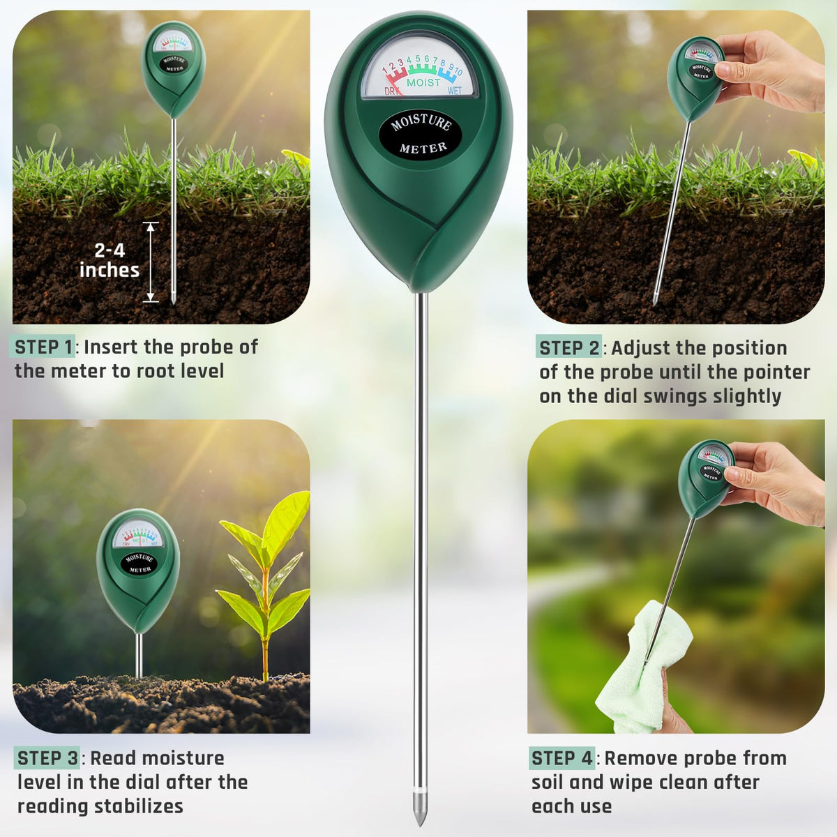 No batteries required with Thlevel meter, ensuring maintenance-free moisture checks.