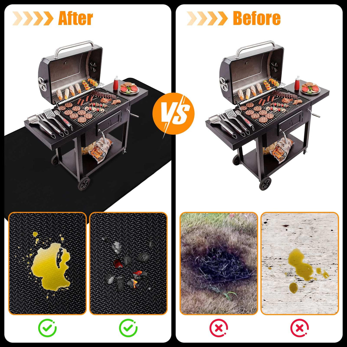 THMINS grill mat extra-large-coverage fits 100x51 inches for full protection.