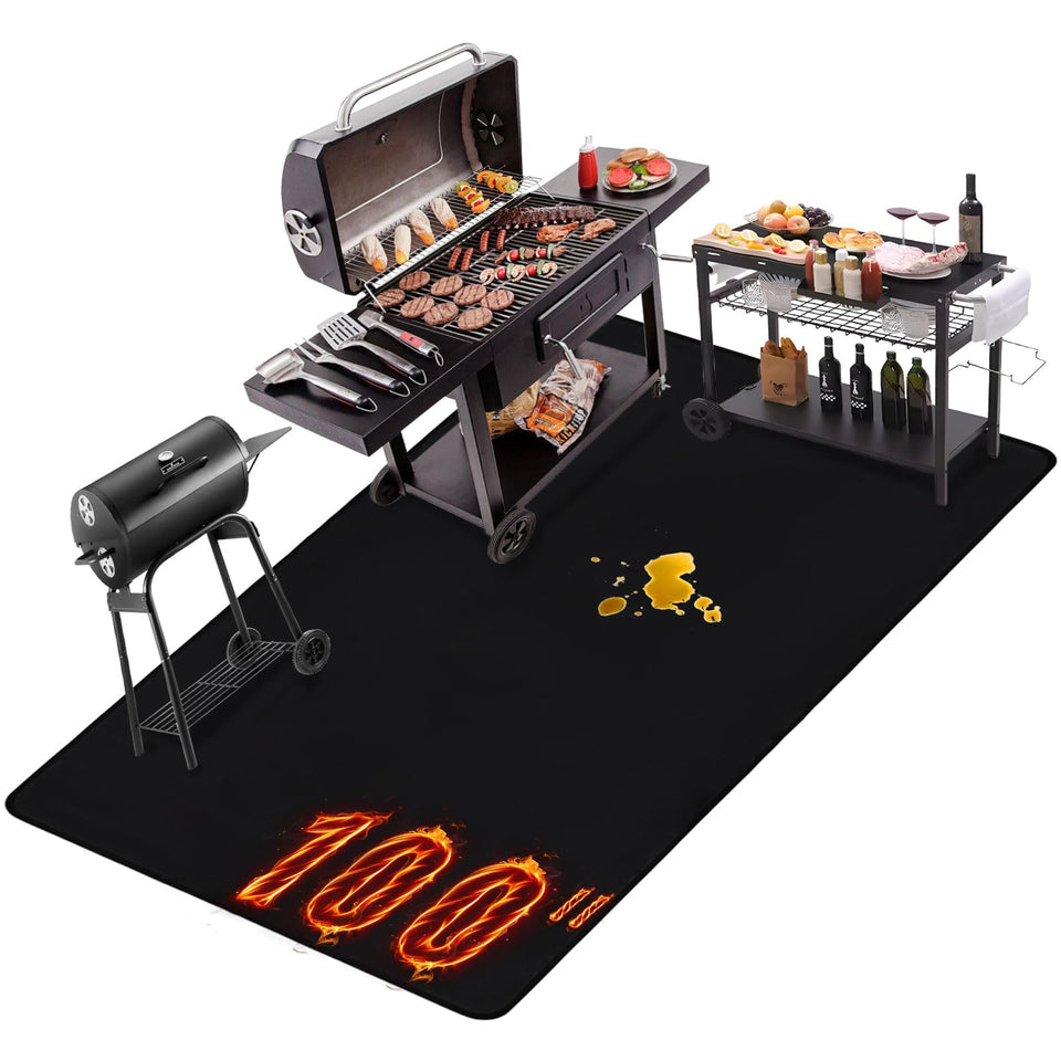 THMINS grill mat outdoor-coverage protects decks from embers and heat.