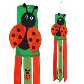 THQZLH Ladybug windsock in bright red fluttering in spring breeze for garden charm.
