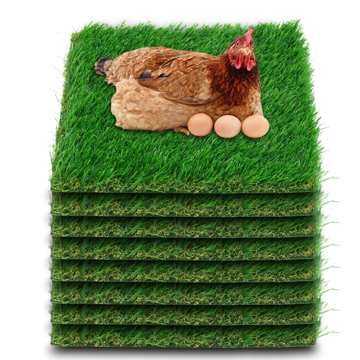 Three Oranges chicken nesting pads with real grass look, offering natural feel and comfy nesting.