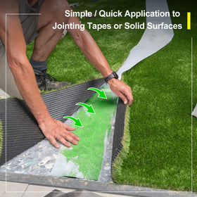 Threlaco turf-glue seam-application demonstrates precise seam placement for a neat bond.