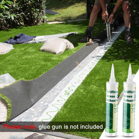 Threlaco turf-glue seam-press action to consolidate bond along seams.
