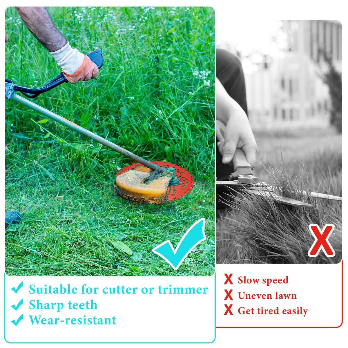 Threlaco weed trimmer attachments kit in use for yard work.