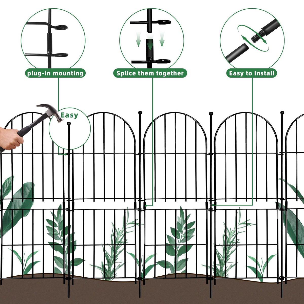 Thrivinest welded metal arch fence with baked paint for durability.