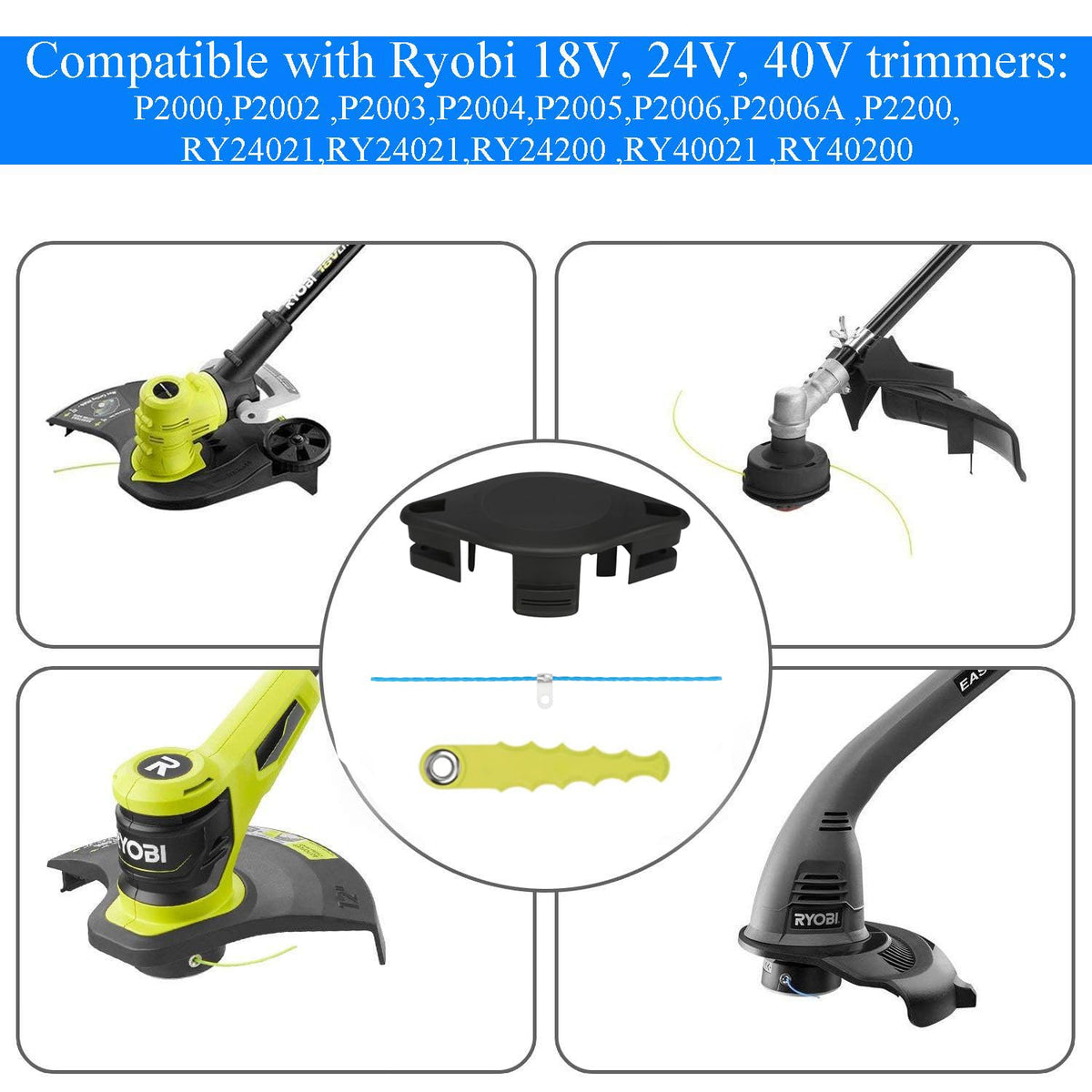THTEN ACFHRL2 demonstrates Ryobi 18V-40V compatibility for diverse trimmers.