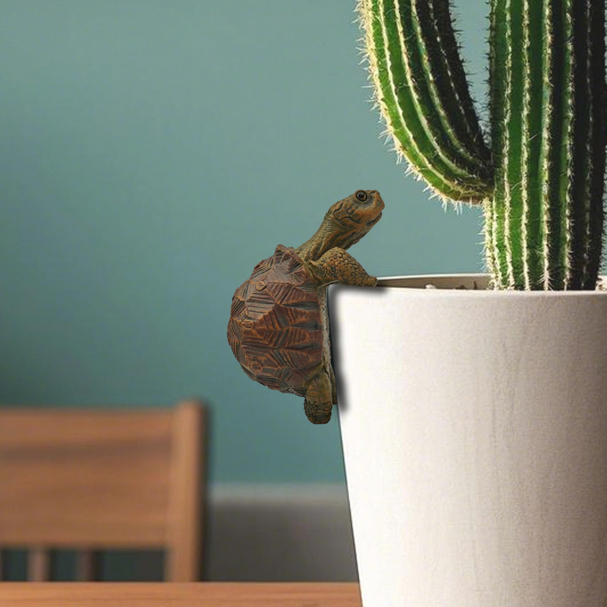 THXTYVM mini turtle statue perched on bonsai hanger enhances plant displays with lifelike detail.