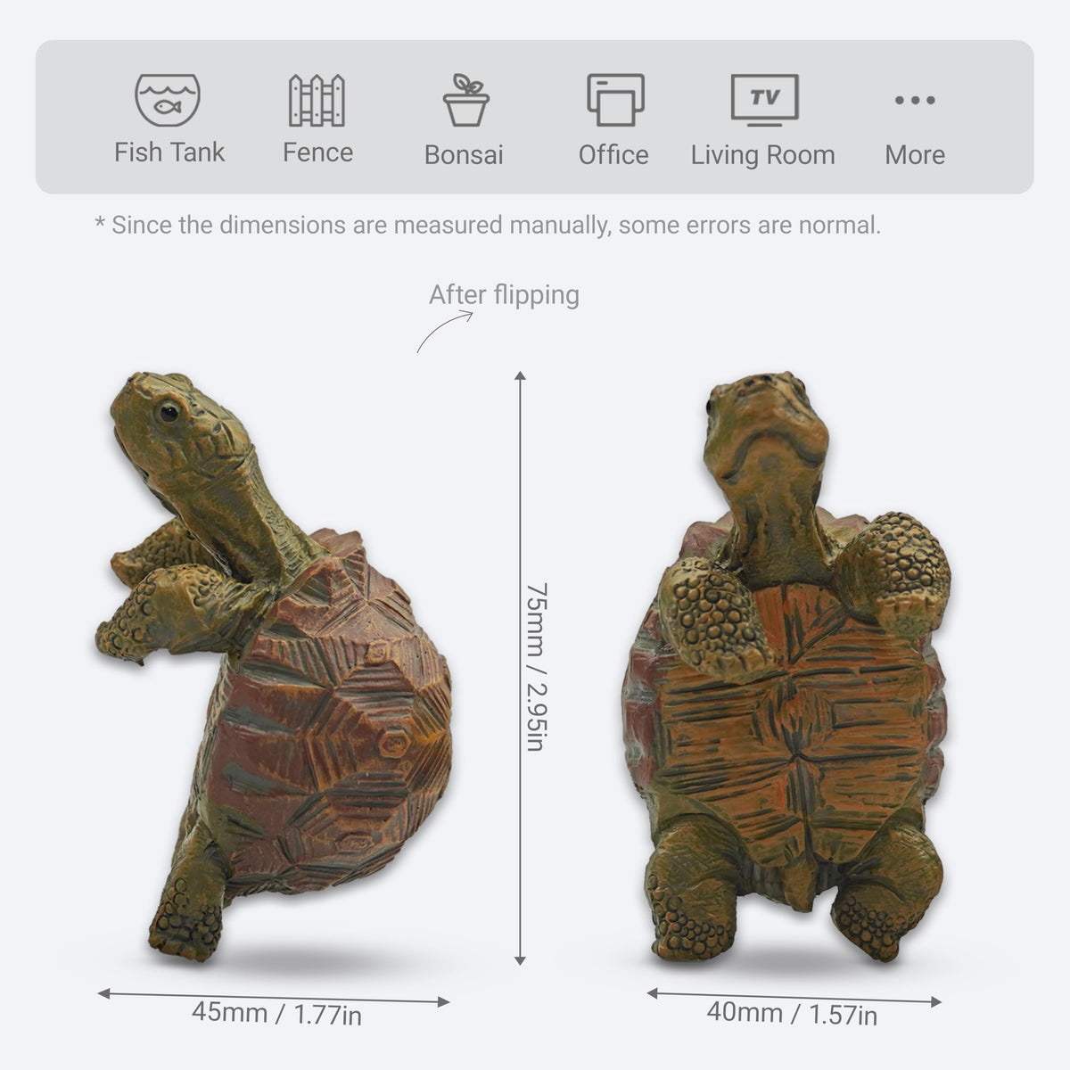 THXTYVM realistic tortoise figurine complements succulents with balanced scale and natural charm.