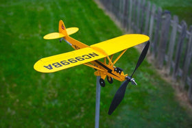 Thyggzjbs Piper J3 Cub weathervane side view shows dynamic metal silhouette for yard decor