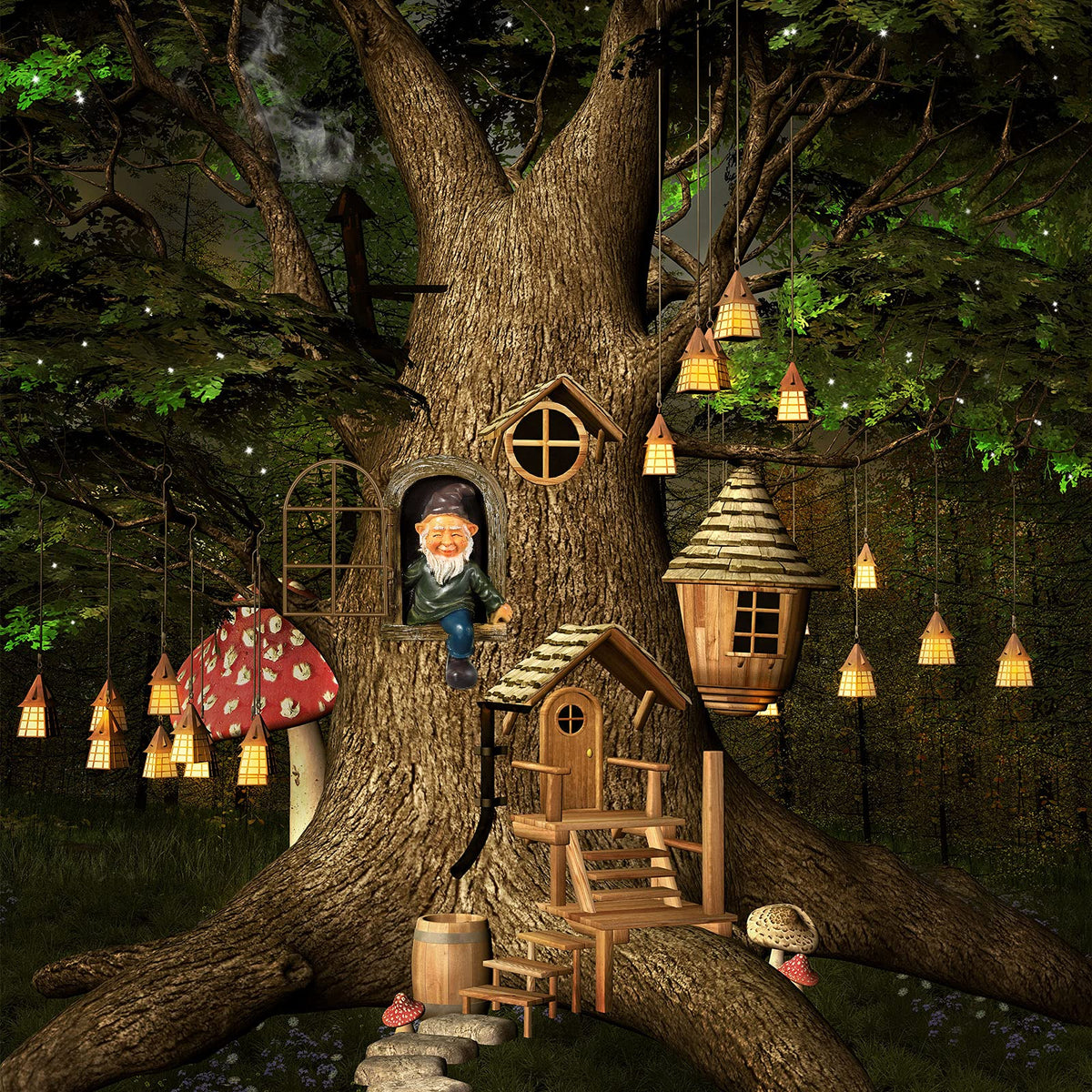 Thyle four-piece garden decor set enhances porch and yard displays.
