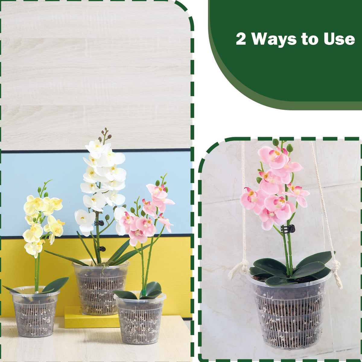 Tialero orchid pot includes clips and cotton rope for hanging
