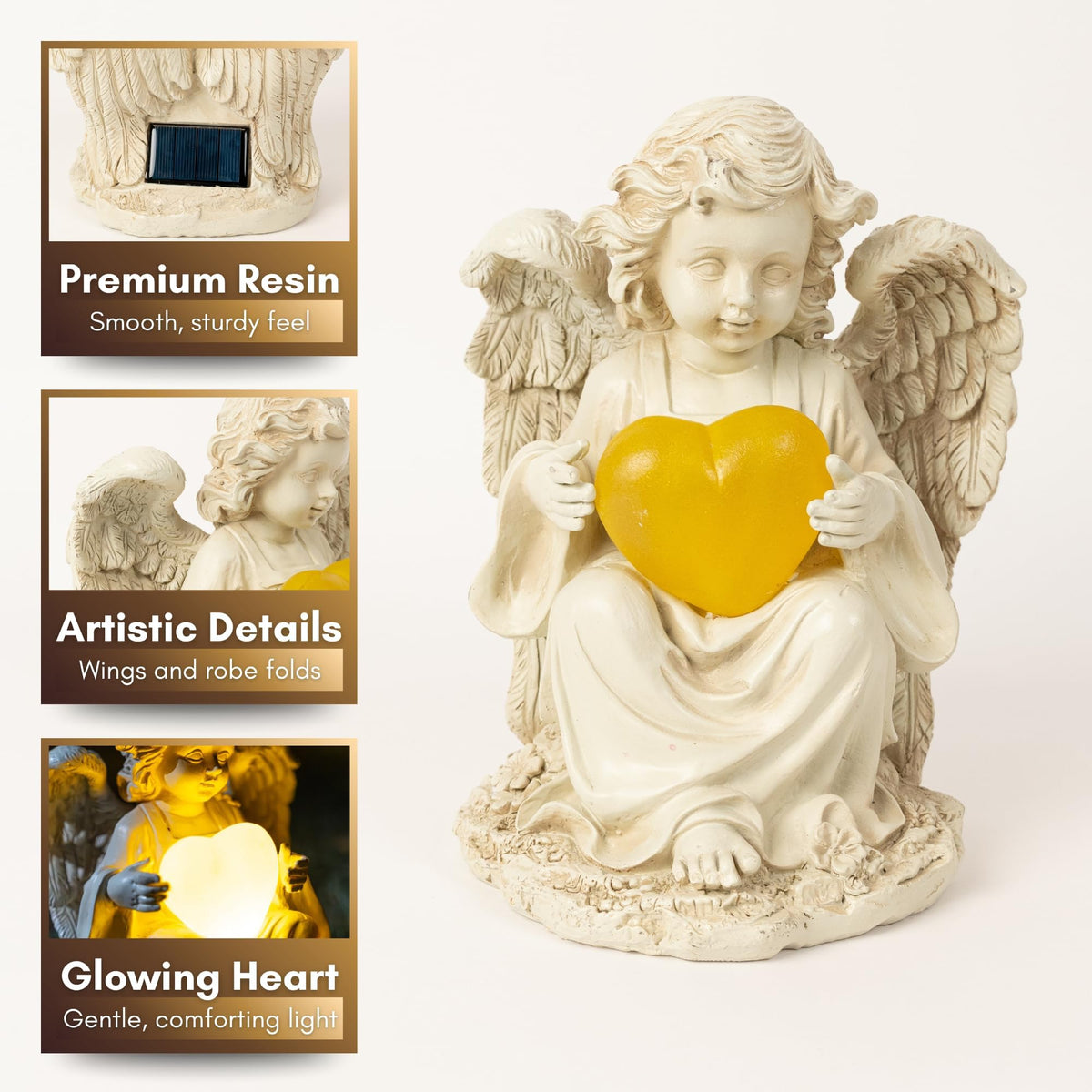 Gift-ready packaging protects and presents TIALLY angel statue for condolences or remembrance