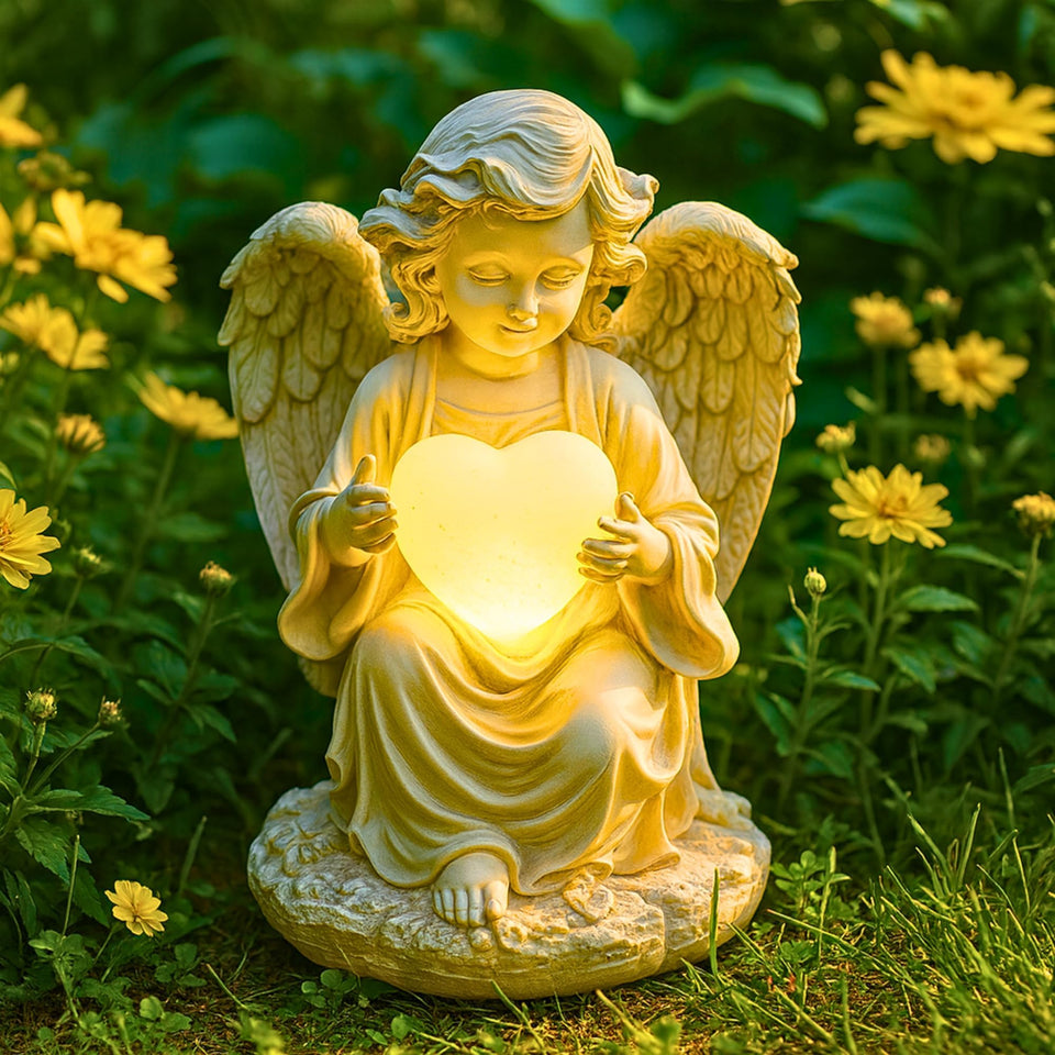 TIALLY solar garden angel statue glows softly at night for tranquil outdoor spaces