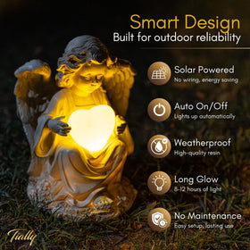 Weather-resistant resin keeps TIALLY angel statue looking graceful through rain and sun