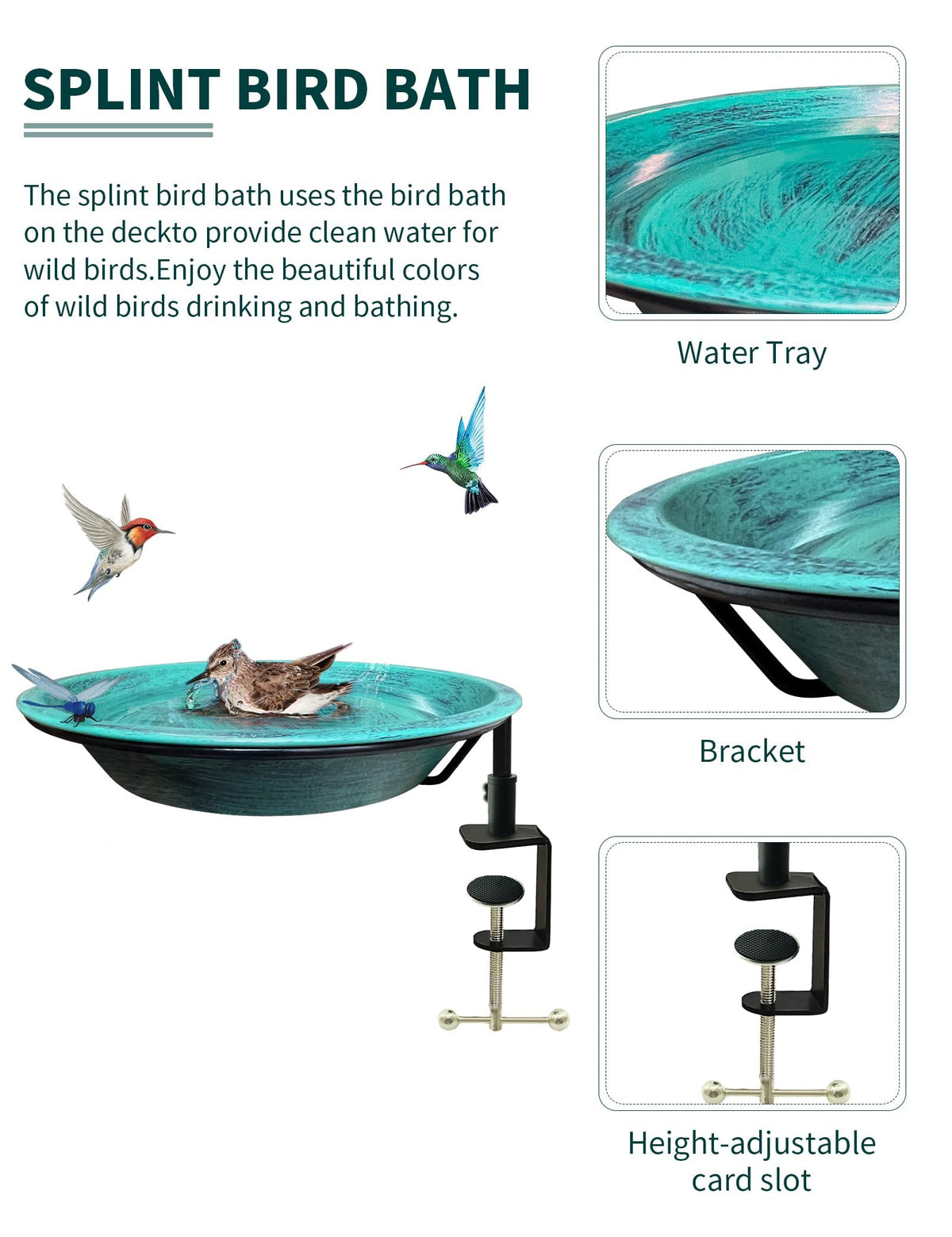 TIANCENTRAL H yard decoration birdbath enhances wildlife watching from patio.