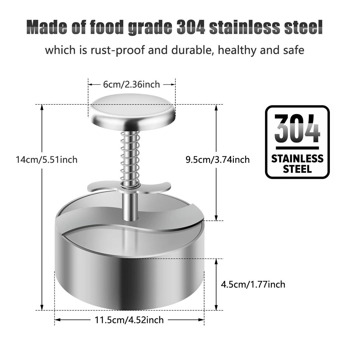 TIANTOU 304 stainless steel body ensures durable, rust-free patty formation