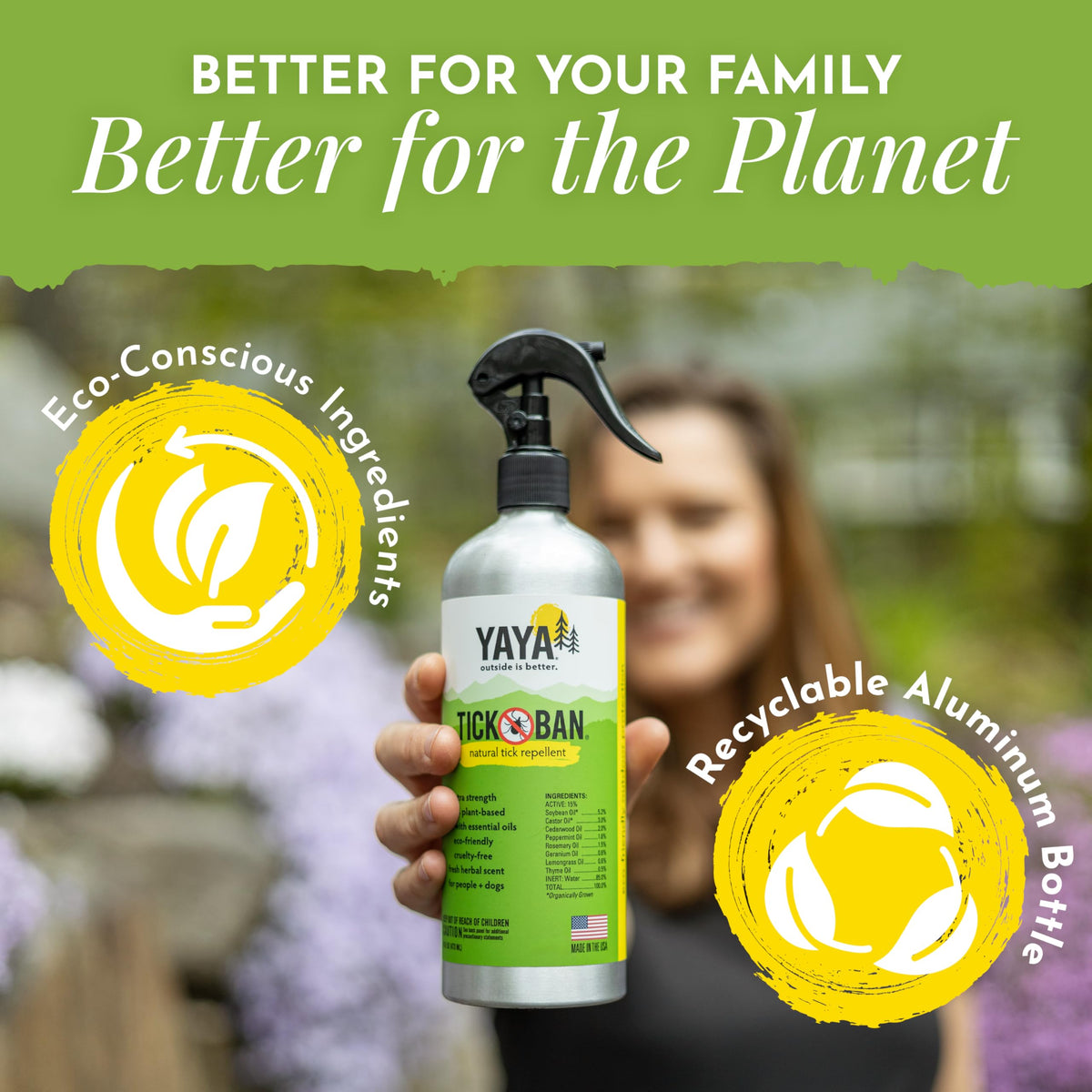 Tick Ban Yaya Organics application on clothing and gear without harsh chemicals.