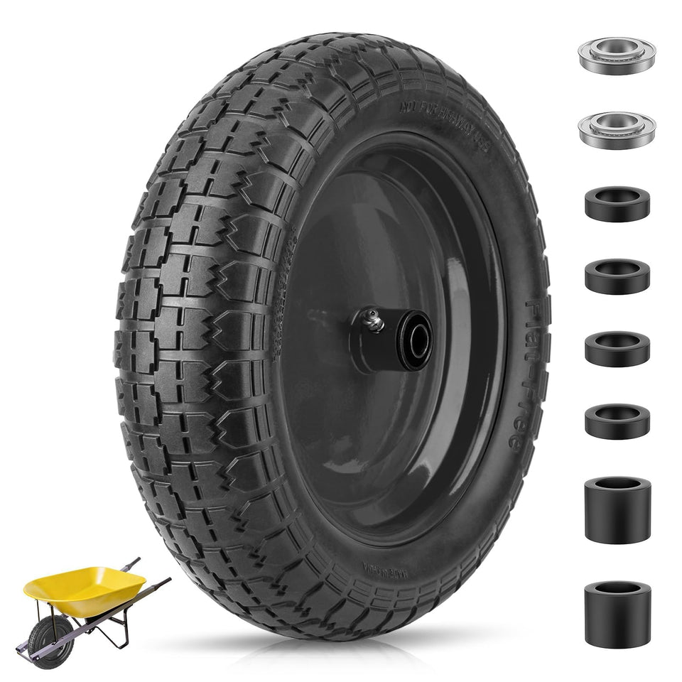 TICONN flat-free tire, 14.5-inch wheel, durable puncture-free ride on rugged surfaces.