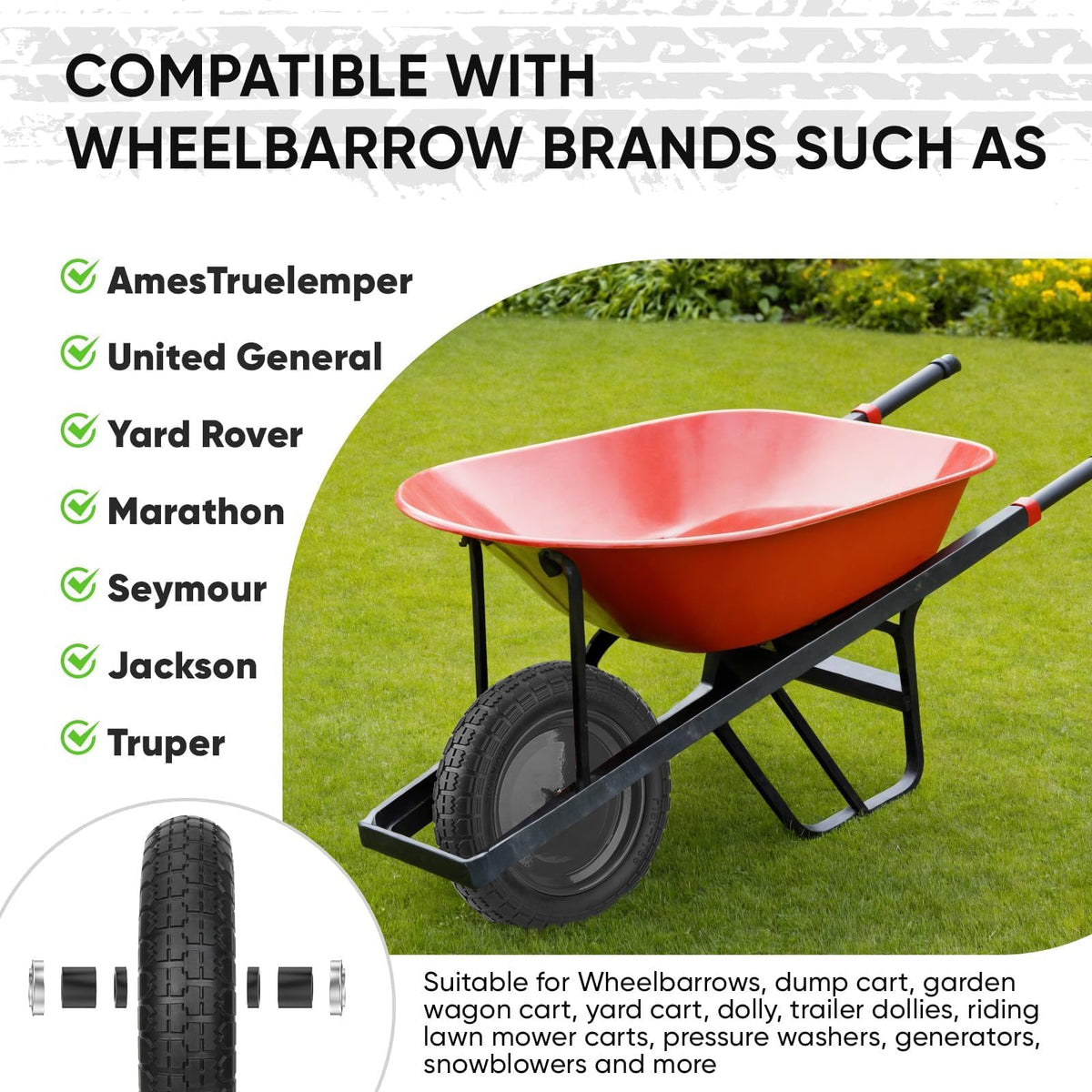 TICONN tire supports up to 300 lb for stable loads.
