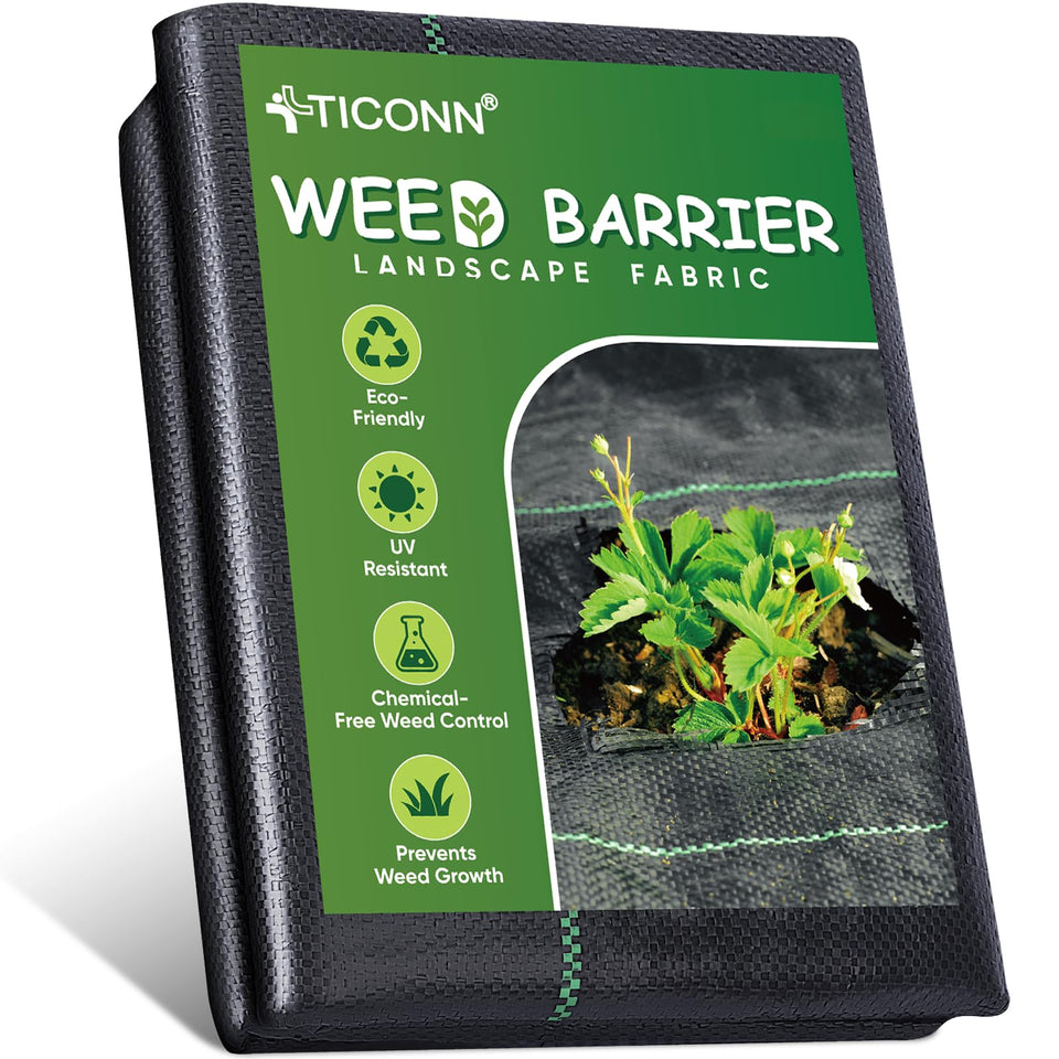 TICONN weed barrier fabric 3ft x 50ft provides garden bed coverage with reliable weed suppression.