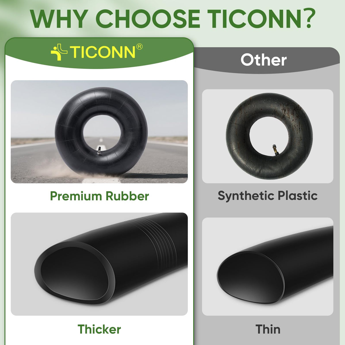 TICONN wheelbarrow inner tube ready for quick installations and stable rides.