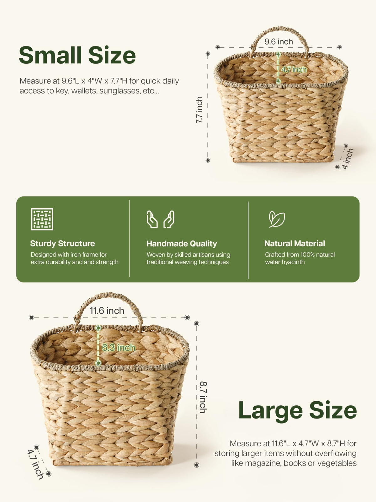 Tidita water hyacinth small wall basket ideal for compact vanity or entryway clutter.