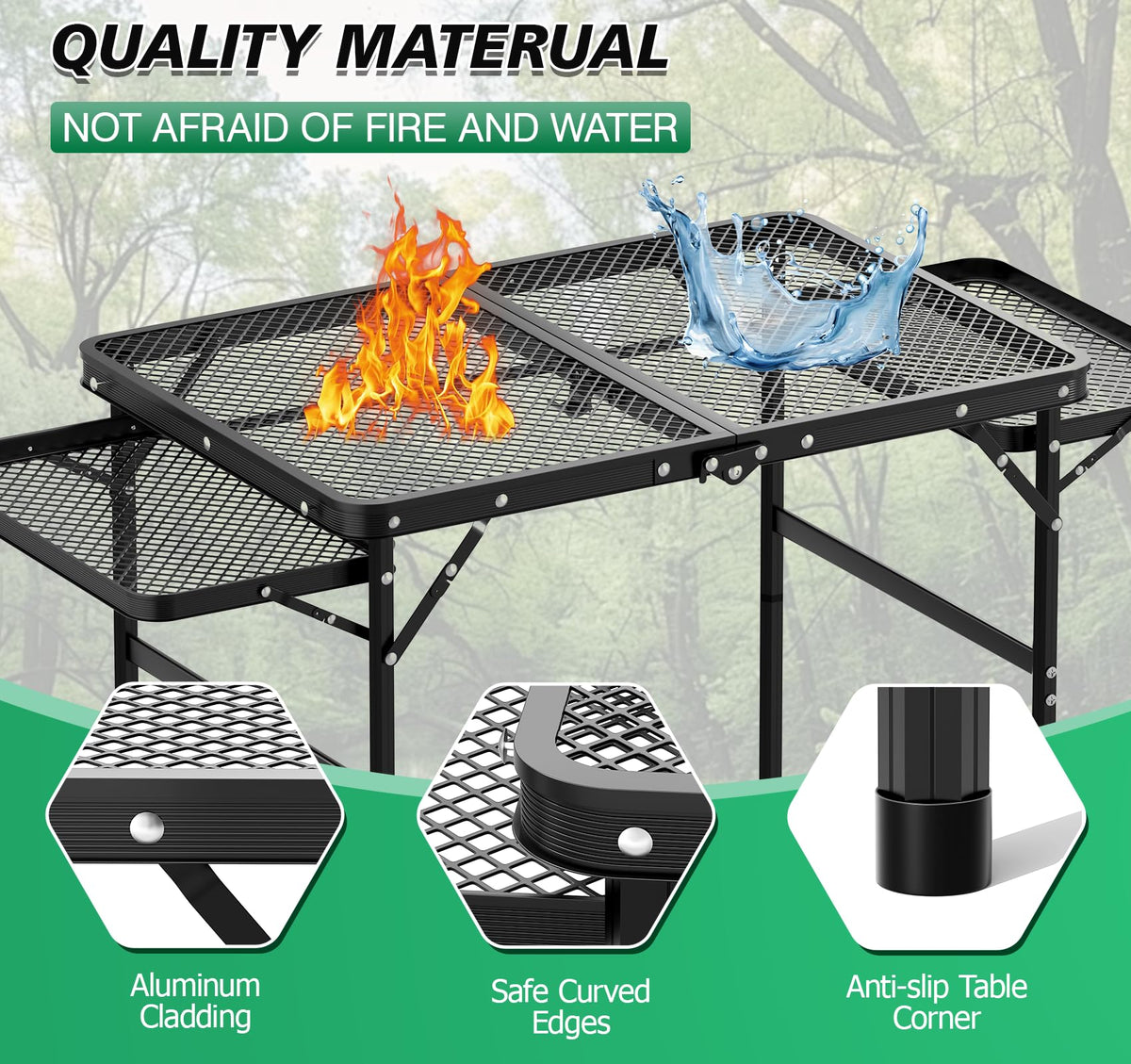 Tidolo aluminum mesh top resists water and heat during outdoor cooking